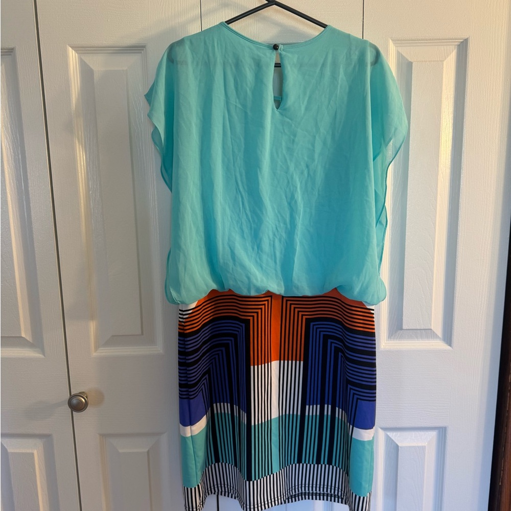 Source Unknown Aqua and Multicolor Midi Dress - image 3